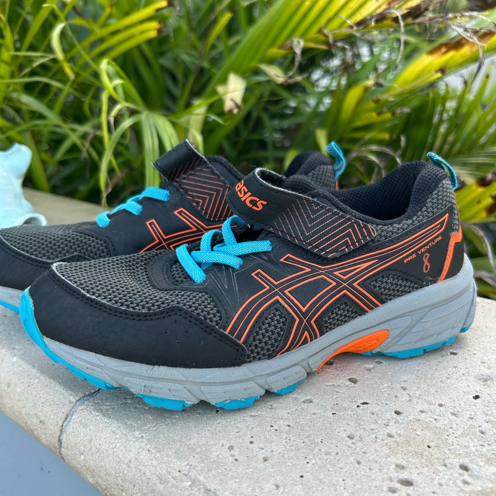 ASICS Kids Sneakers - Black, Orange, and Blue